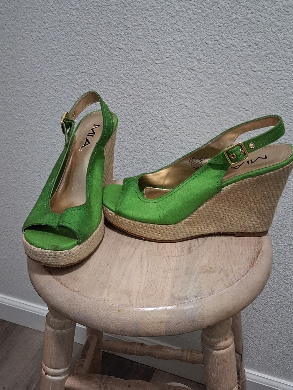 MIA Lime Green Peep-Toe Espadrille Wedge Slingback